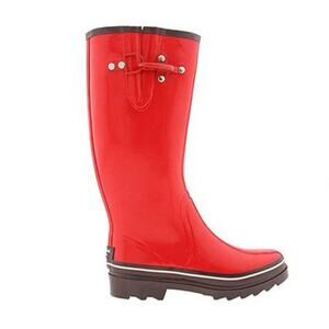 Kate Spade Tall Waterproof Rain Boots Red with Brown Chunky Sole Size 9